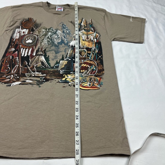 Vtg Montana Native American Indian Mens T-Shirt Sz Medium 90s Beige/Tan B5 - Picture 8 of 8
